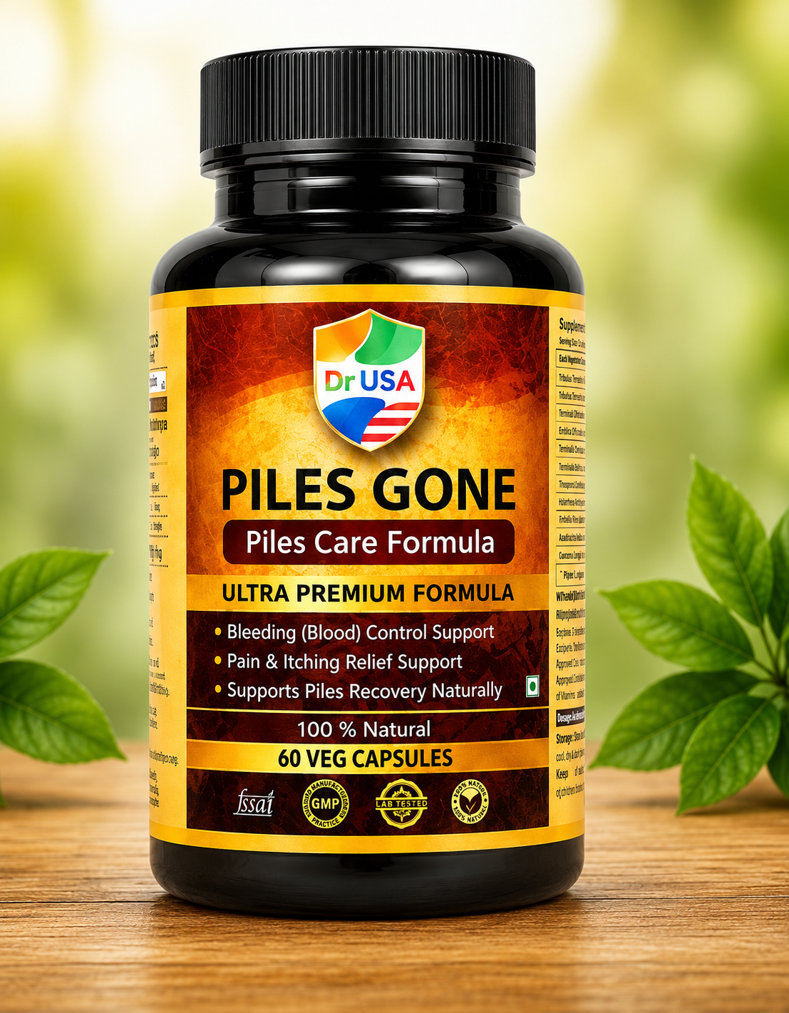 Dr USA PILES GONE Piles Care Formula | Natural Digestive Support Capsules