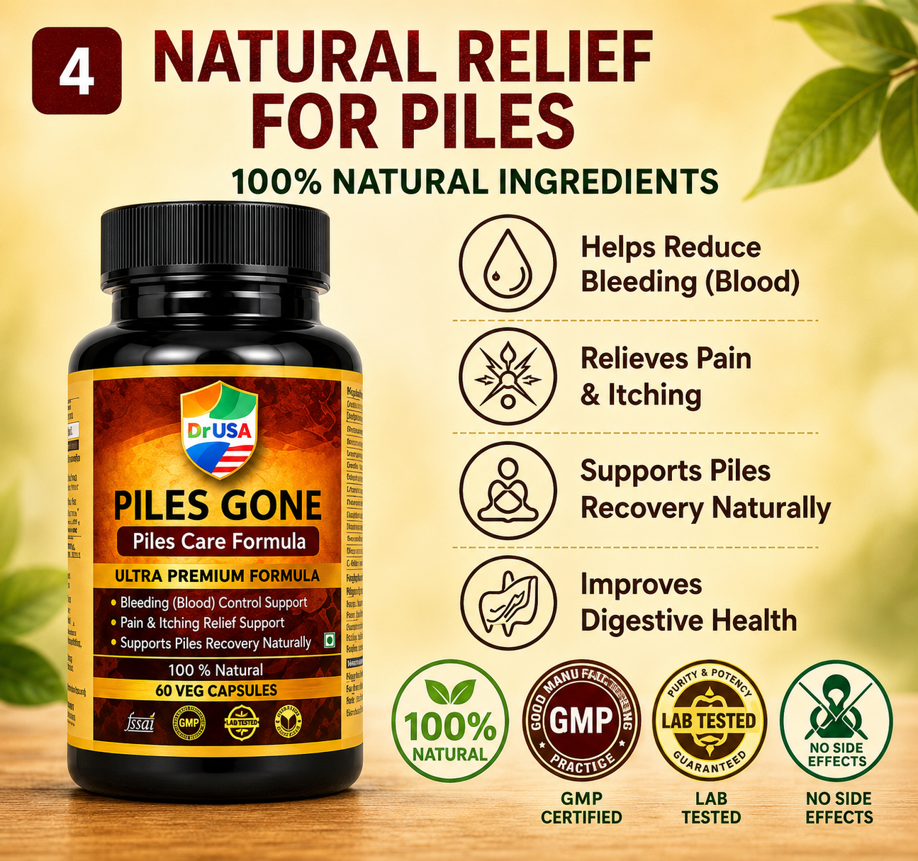Dr USA PILES GONE Piles Care Formula | Natural Digestive Support Capsules - Image 3