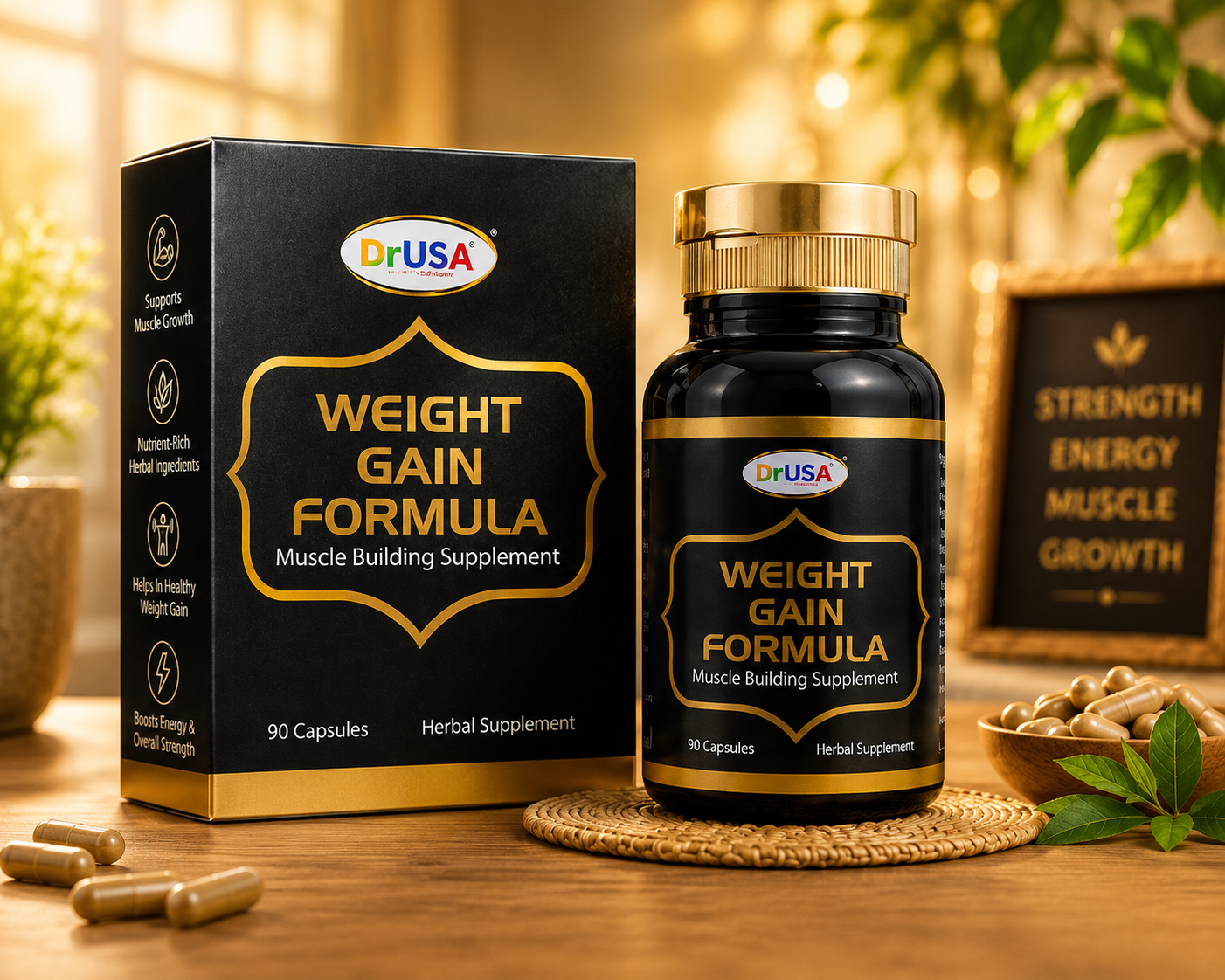 Dr USA Weight Gain Formula Capsules | Herbal Muscle Building Supplement 90 Capsules