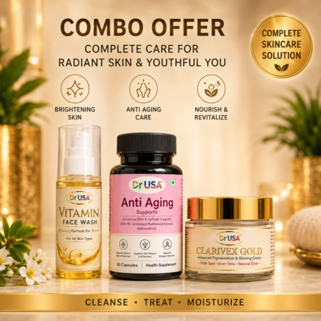 Dr USA Complete Skincare Combo | Face Wash, Anti Aging Capsules & Clarivex Gold Cream