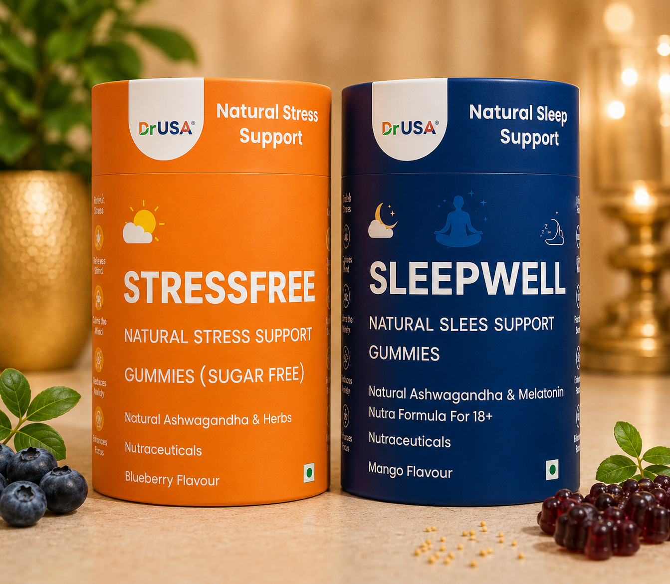 Dr USA StressFree & SleepWell Gummies Combo | Stress Relief & Sleep Support Gummies