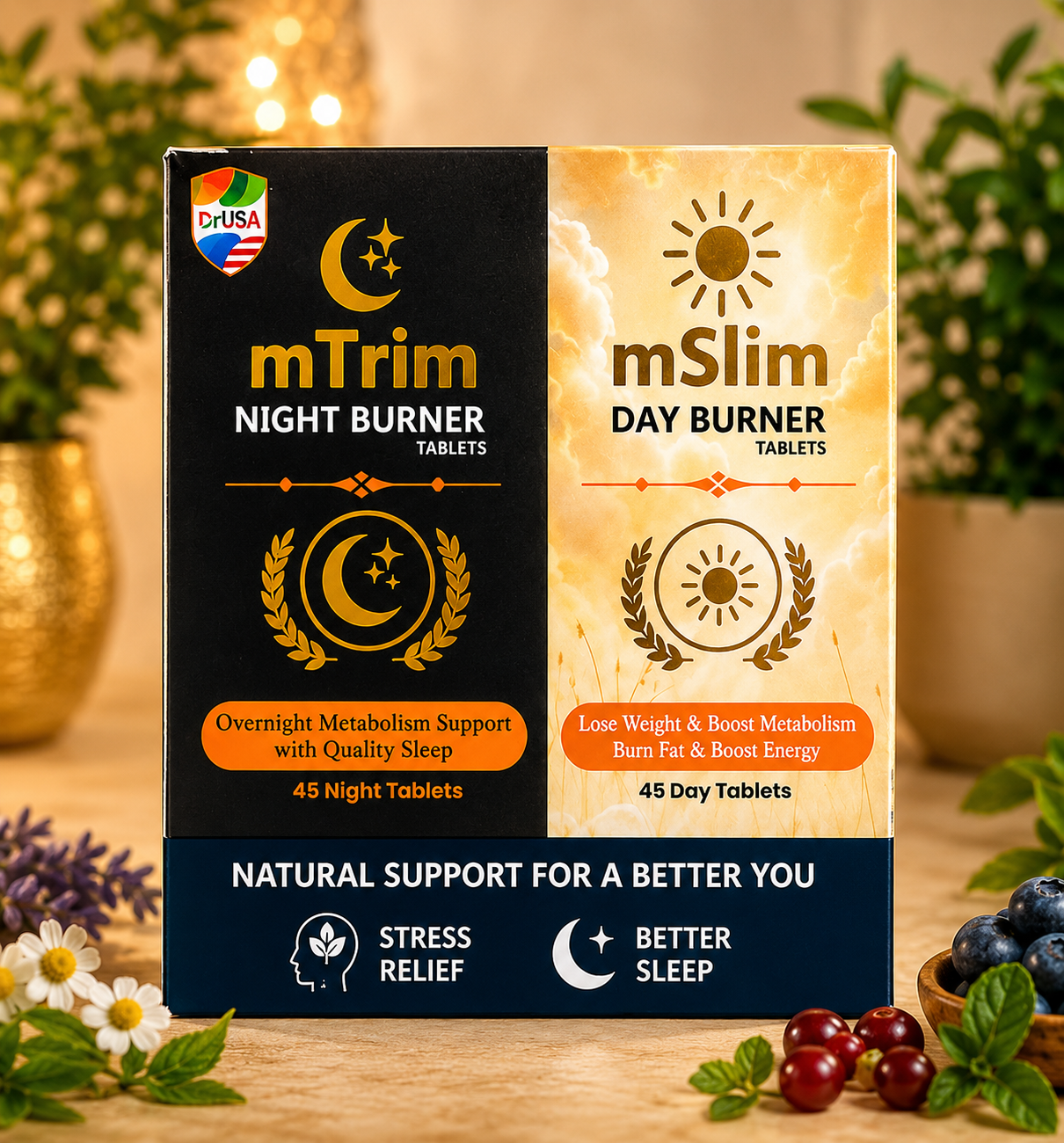 Dr USA mSlim Day Burner + mTrim Night Burner Combo | Day & Night Weight Management Tablets
