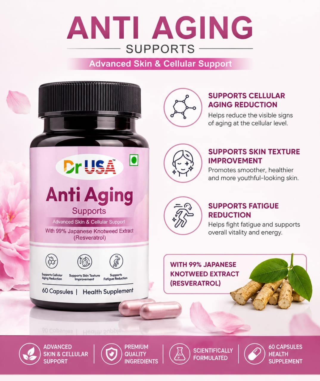 Dr USA Anti Aging Supports | Resveratrol Health Supplement – 60 Capsules - Image 2
