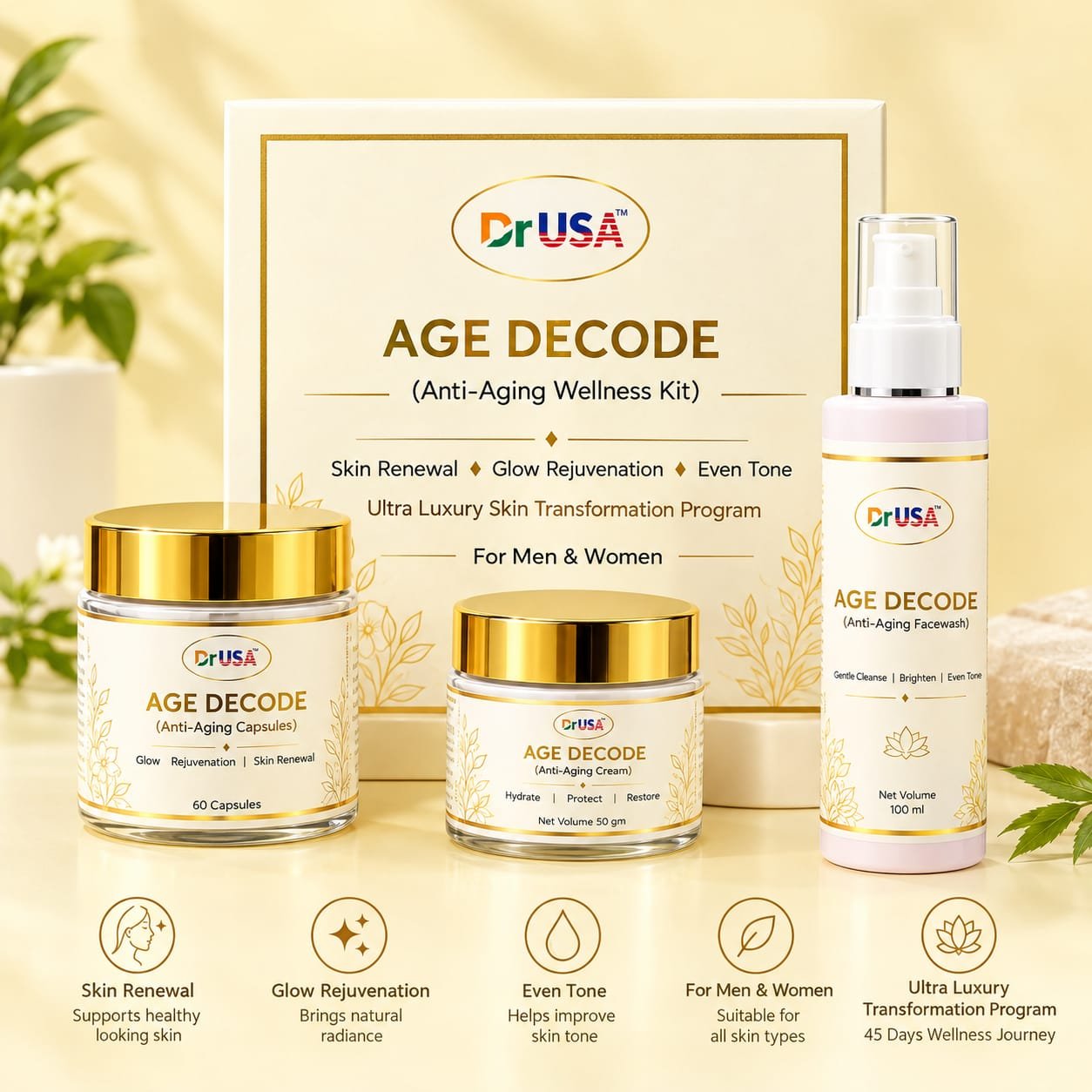 DrUSA AGE DECODE Anti-Aging Wellness Kit for Men & Women | Skin Renewal, Glow Rejuvenation & Even Tone Care - Image 7